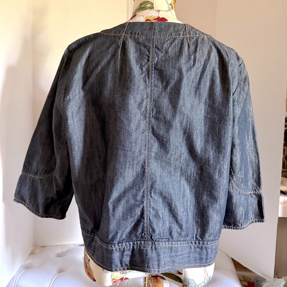 APOSTROPHE JACKET RAGLAN SLEEVE BLUE DENIM MAGNETIC SILVER BUTTONS BELTED SZ 10P - Picture 5 of 5